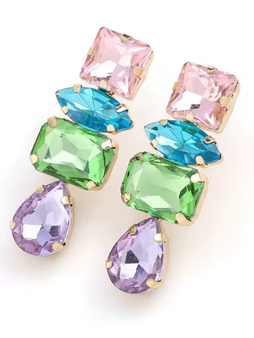 NEW Multi-Color Glass Drop Boho Earrings - Pastel Gemstone Statement